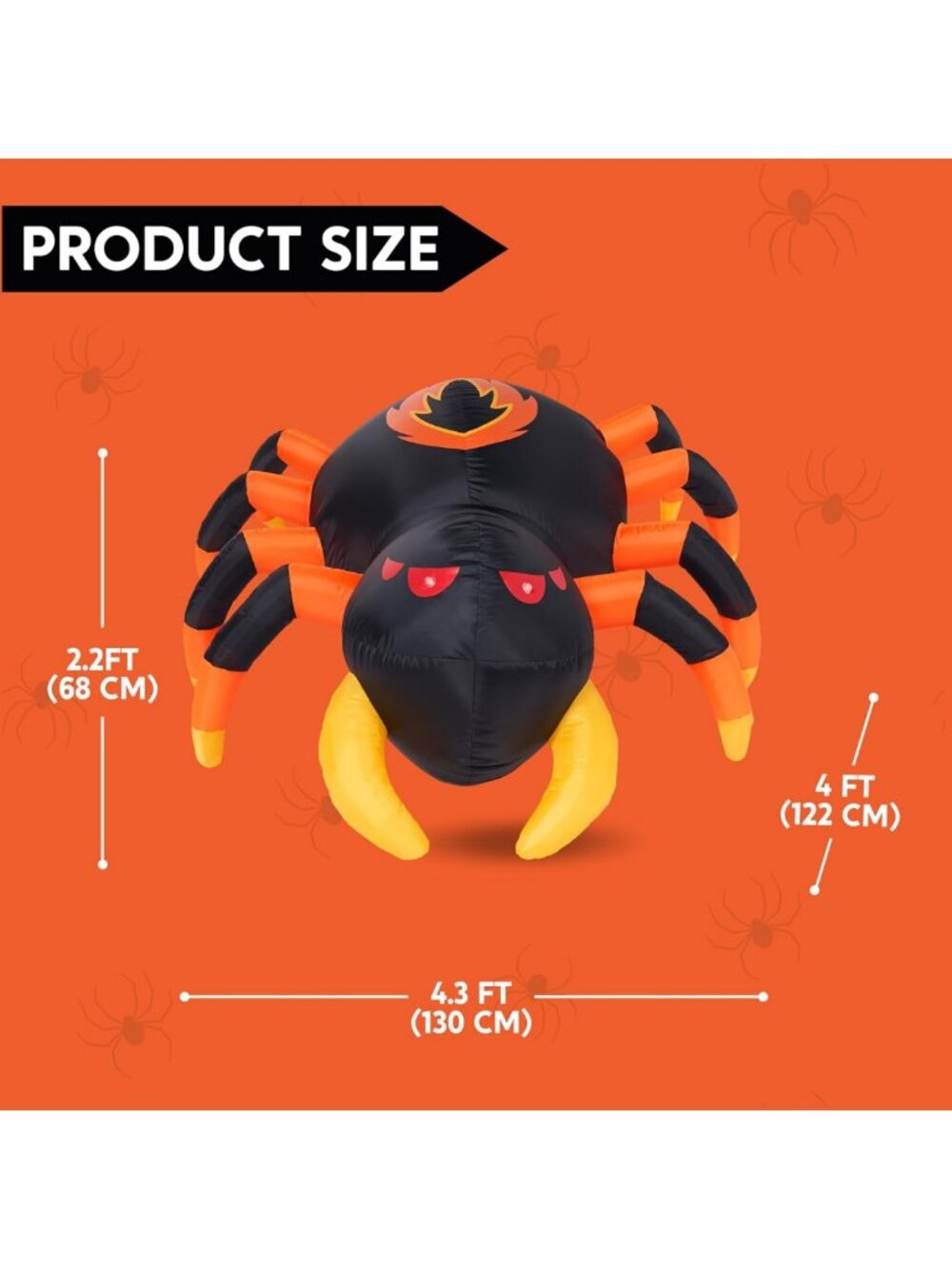 4FT Halloween Inflatable Spider with Remote Control, 360° Rotation & LEDs for - Picture 2 of 8